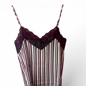 Striped Lace-Trim Camisole in Burgundy